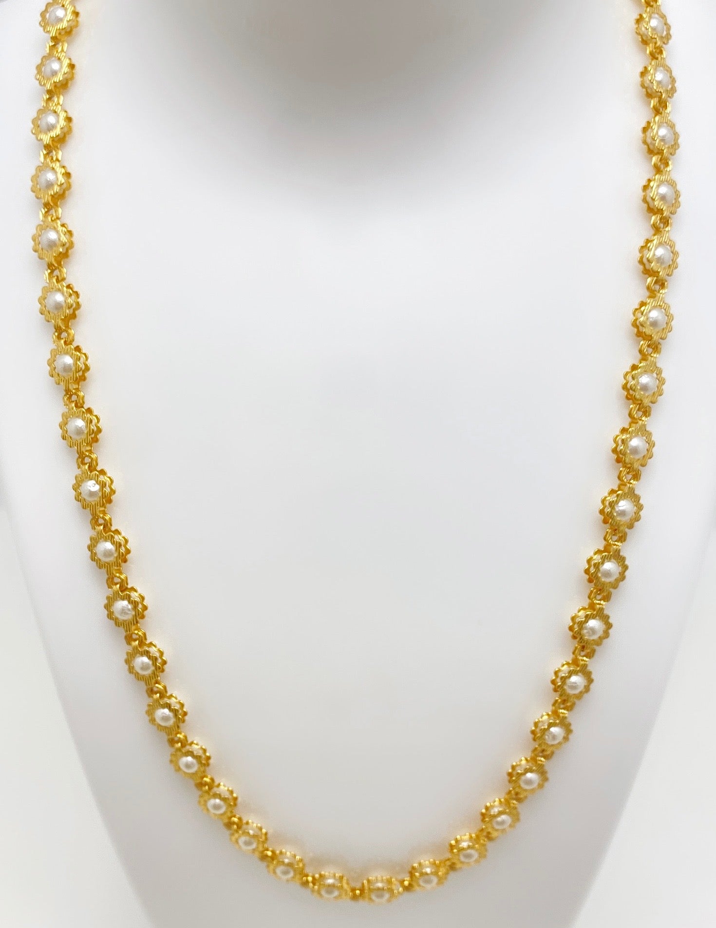 Microplated Gold Pearl Floral Neck Chain