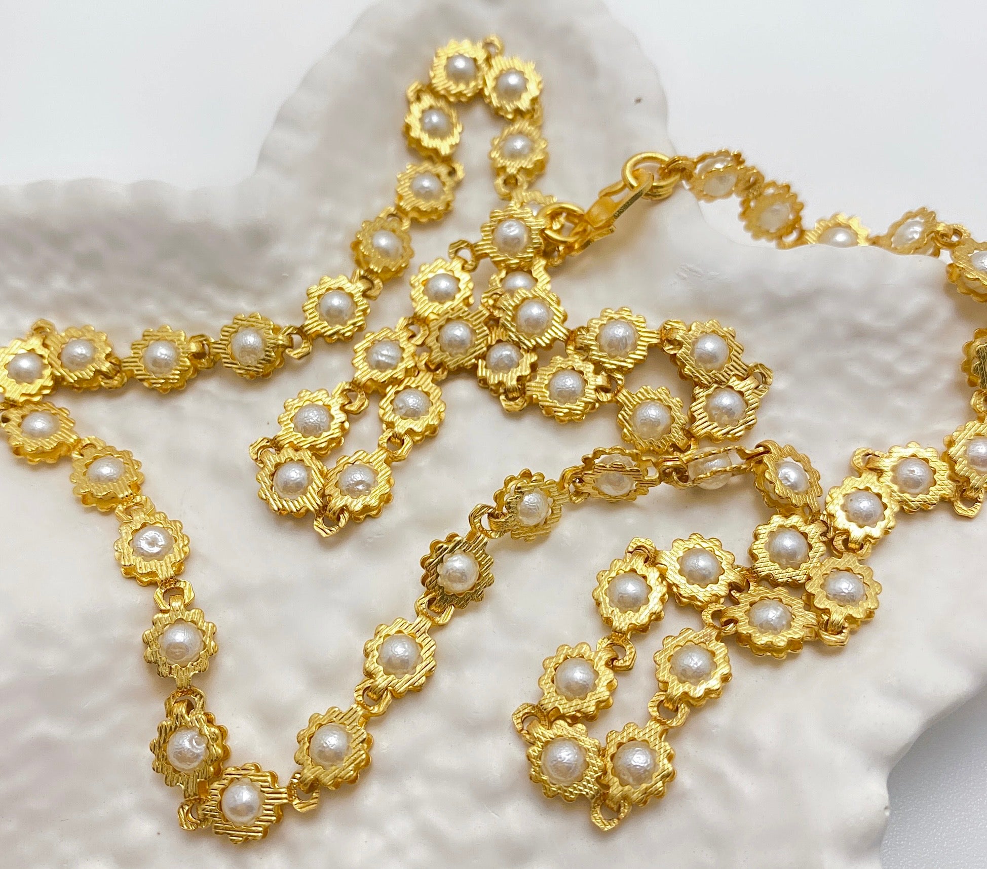 Microplated Gold Pearl Floral Neck Chain