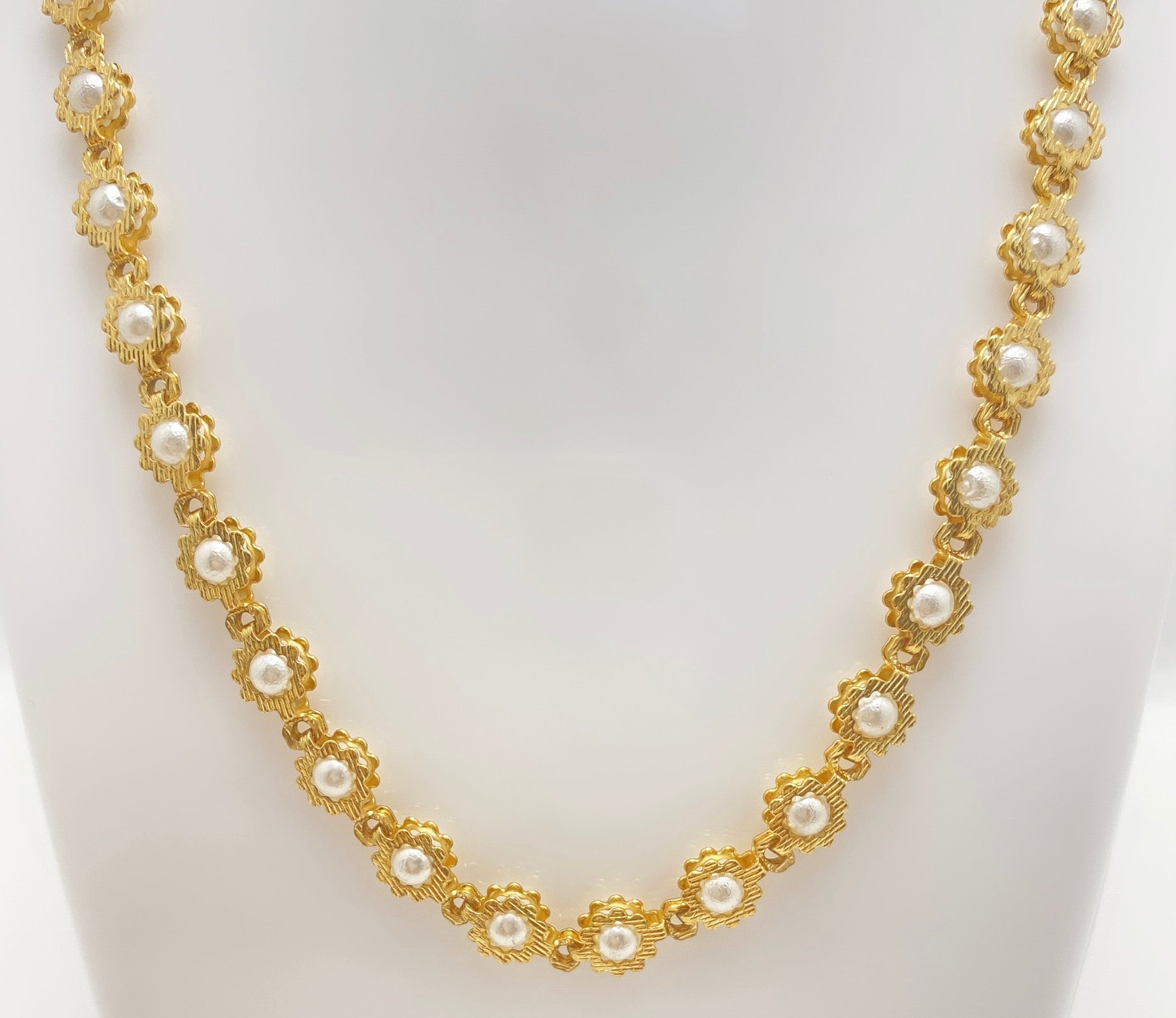Microplated Gold Pearl Floral Neck Chain