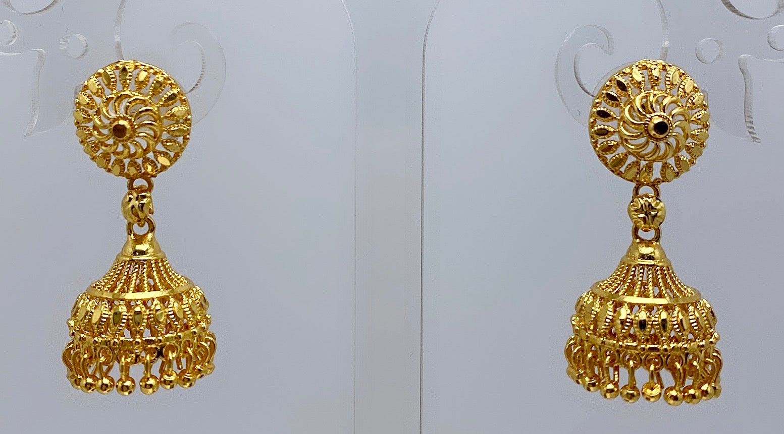 Traditional Petal Mesh Gold Jhumki Earrings – Temple Style Ghungroo Jhumki’s