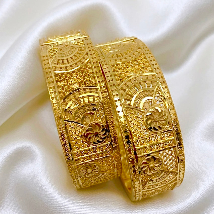 Premium Turkish Gold Micro-Plated Designer Bangle Pair