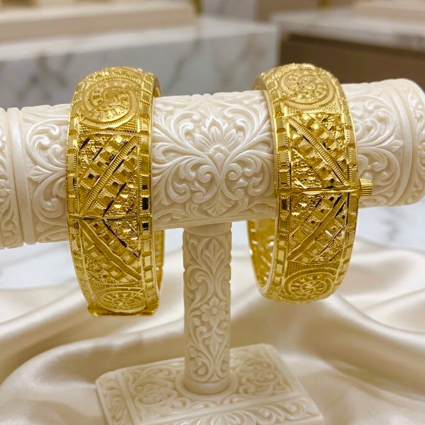 Premium Turkish Gold Micro-Plated Designer Bangle Pair