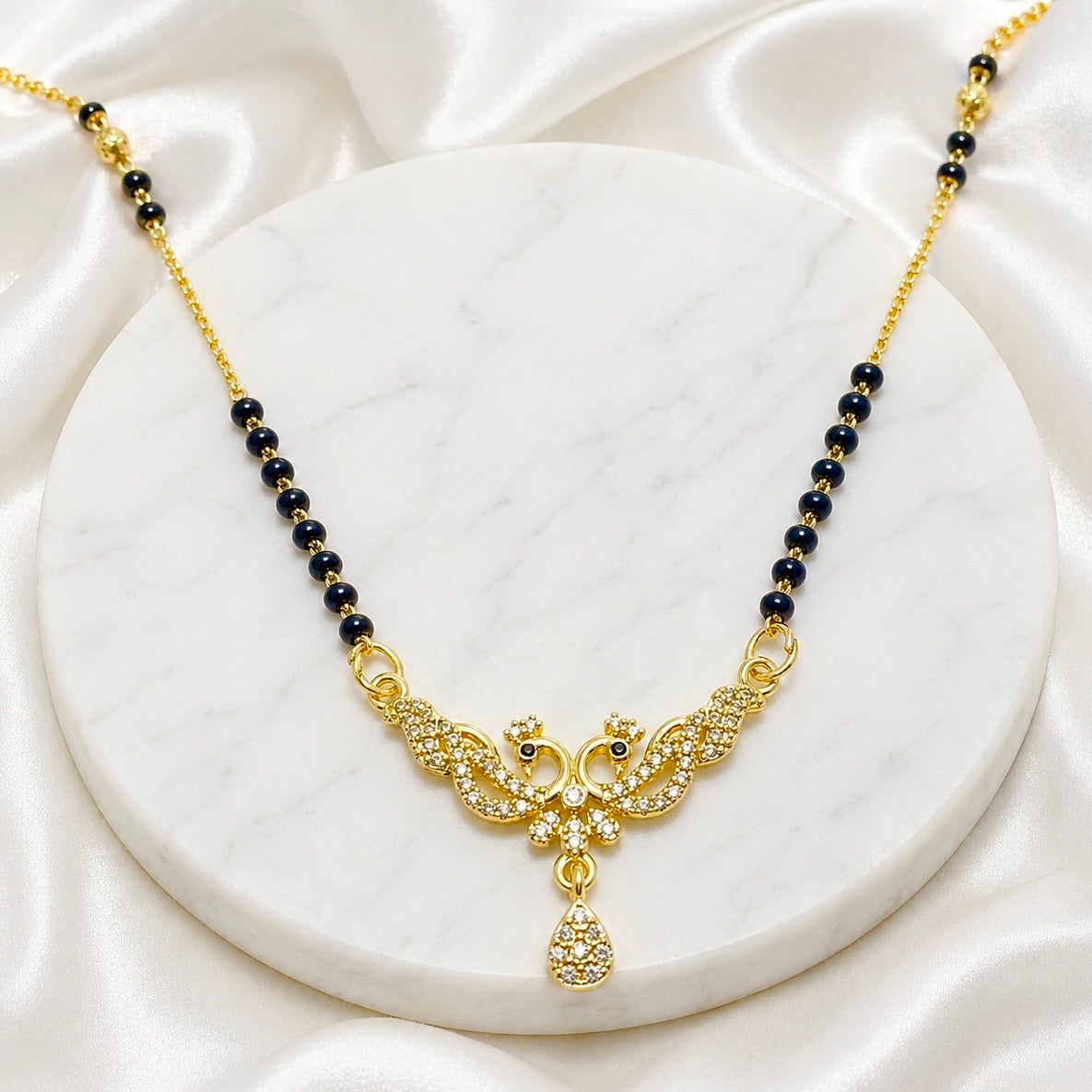 Elegant Peacock-Inspired 18K Gold Plated AD Anti-tarnish Mangalsutra Pendant