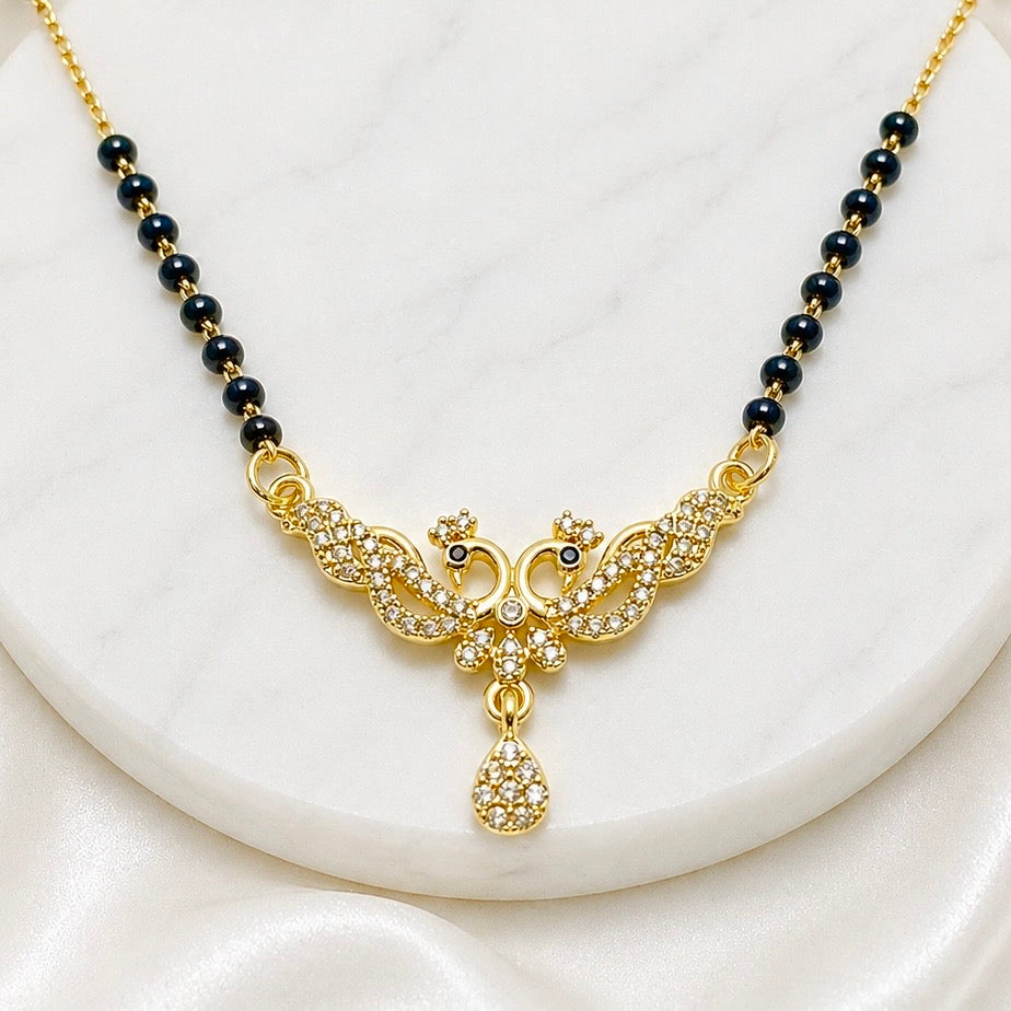 Elegant Peacock-Inspired 18K Gold Plated AD Anti-tarnish Mangalsutra Pendant