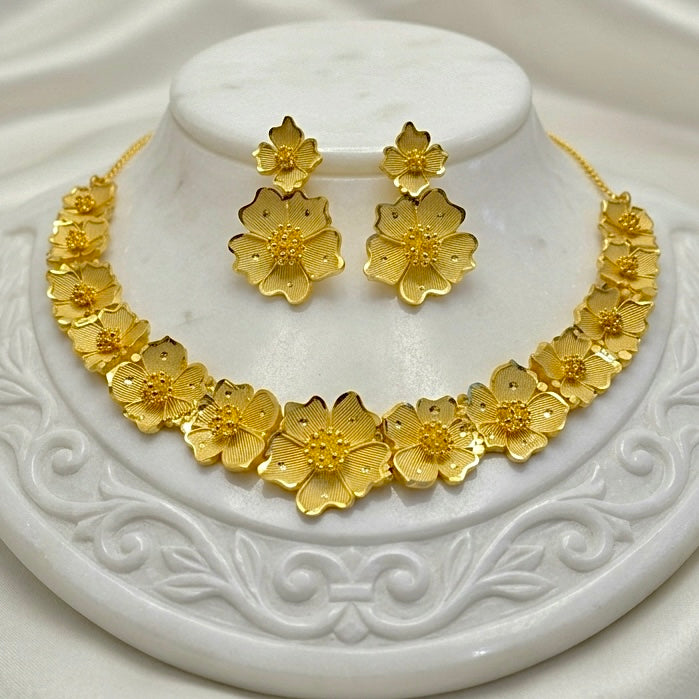 Micro plating Dubai Gold Floral Necklace Set
