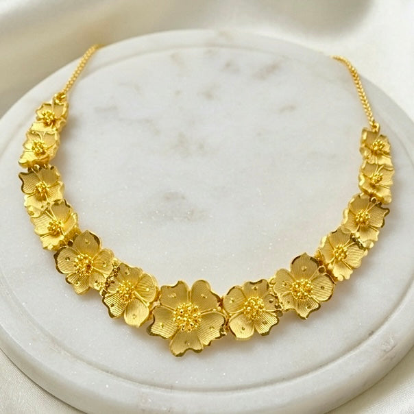 Micro plating Dubai Gold Floral Necklace Set