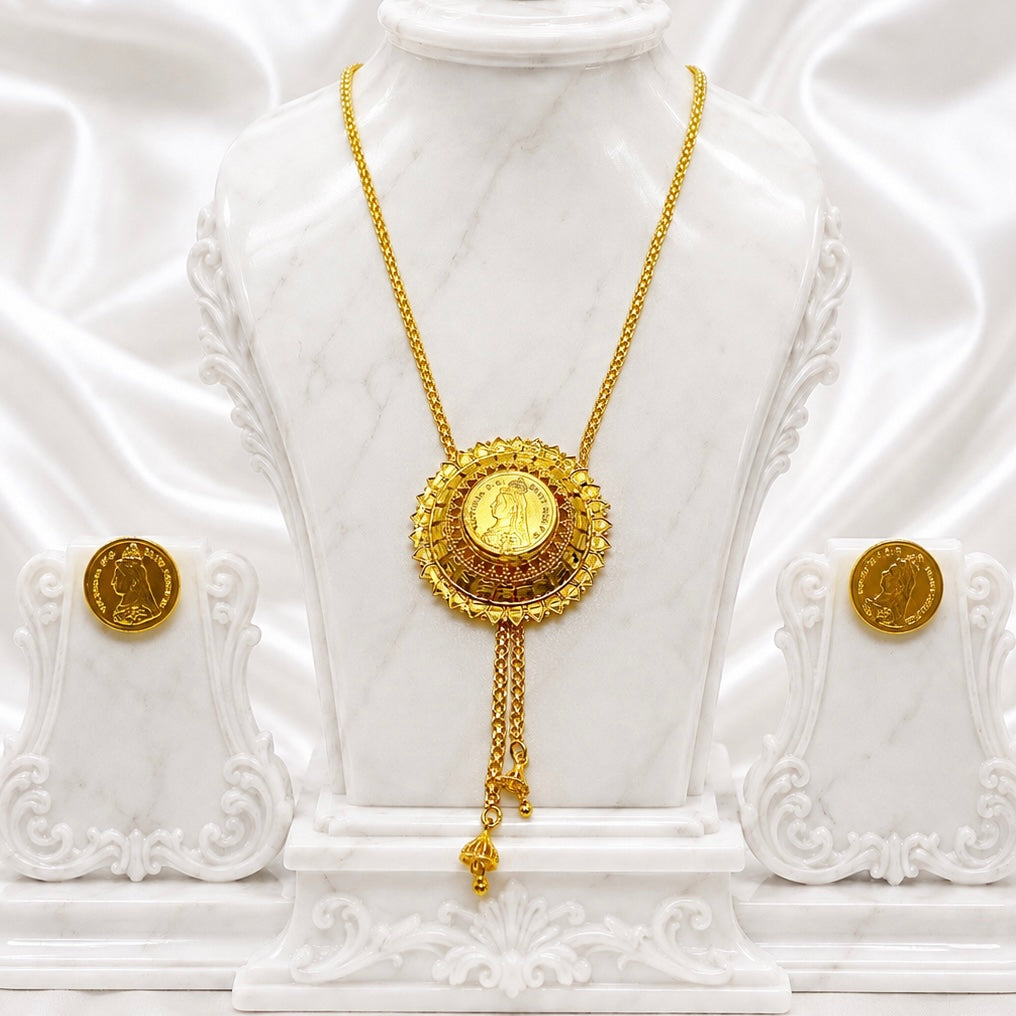 Vintage Coin Medallion Temple Tie Chain Necklace Set | Micro Gold Plated Premium Jewellery