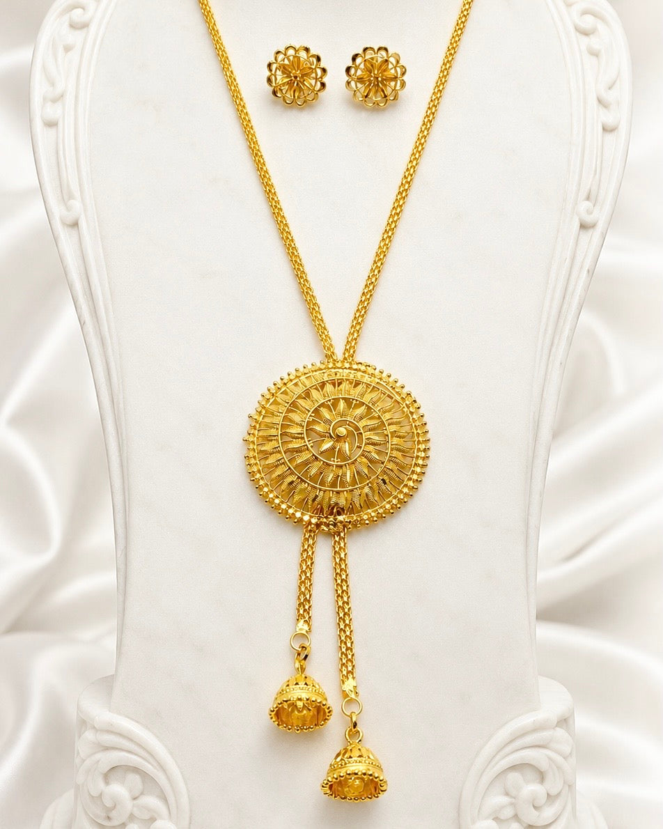 Luxury Temple Circular Medallion Tie Chain Necklace Set | Premium Micro Gold Plated Handcrafted Jewellery